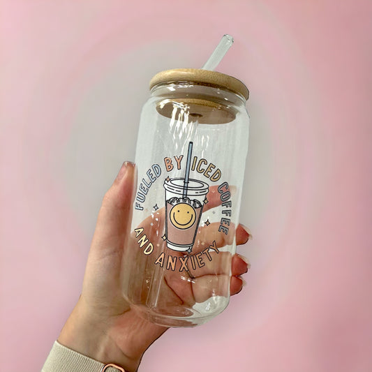 Iced coffee & Anxiety glass cup