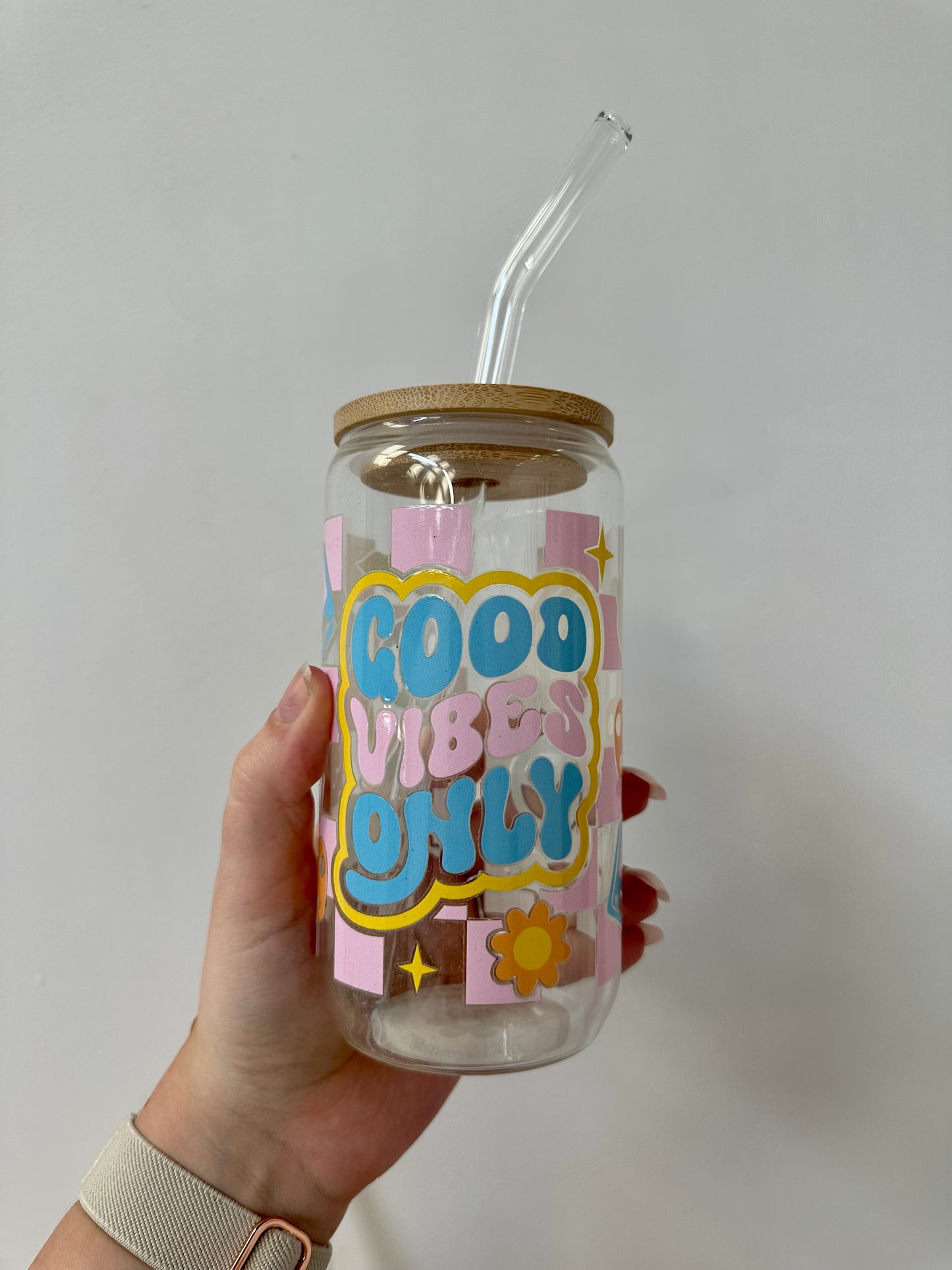 Good vibes glass cup