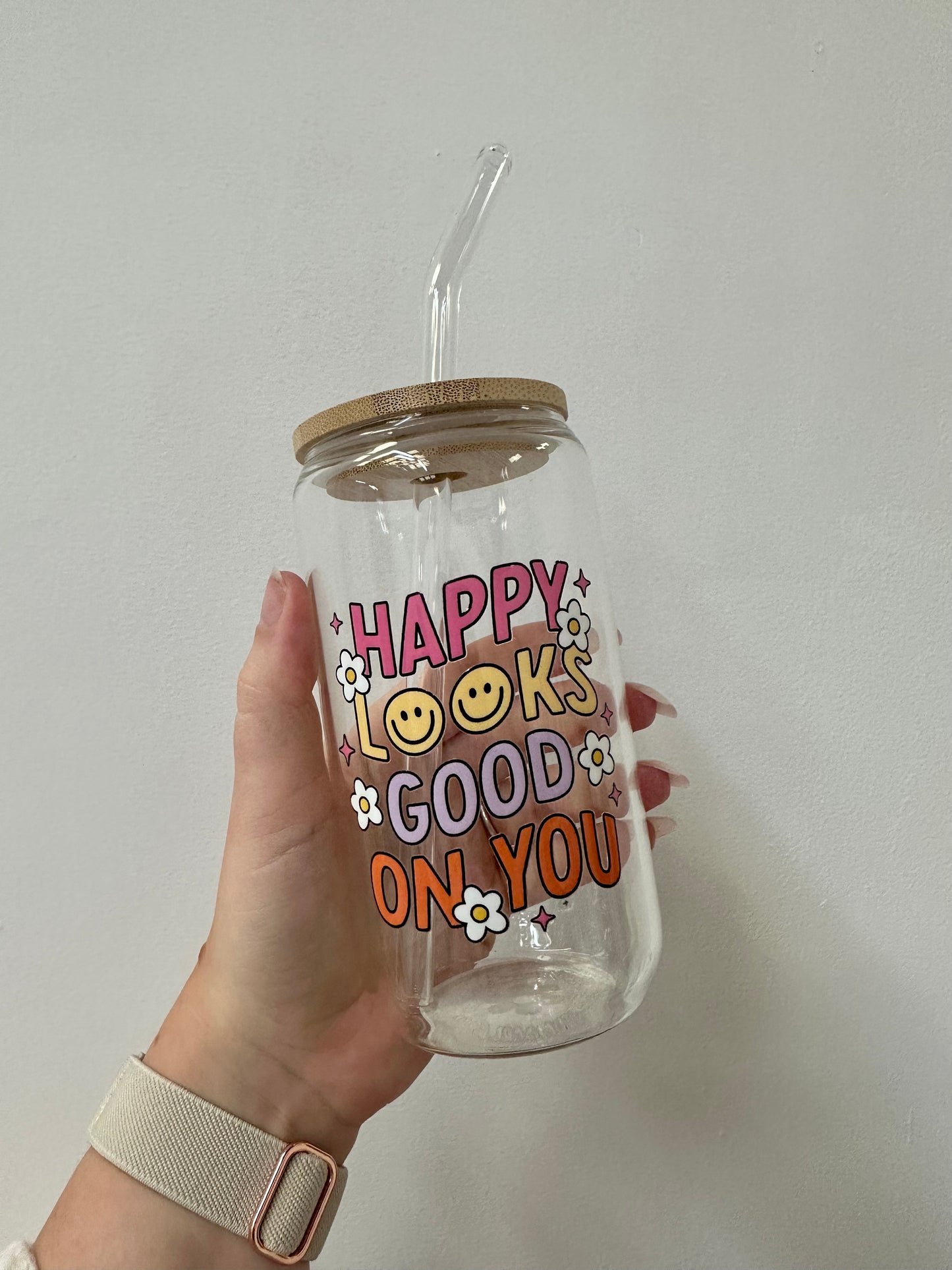 Happy glass cup